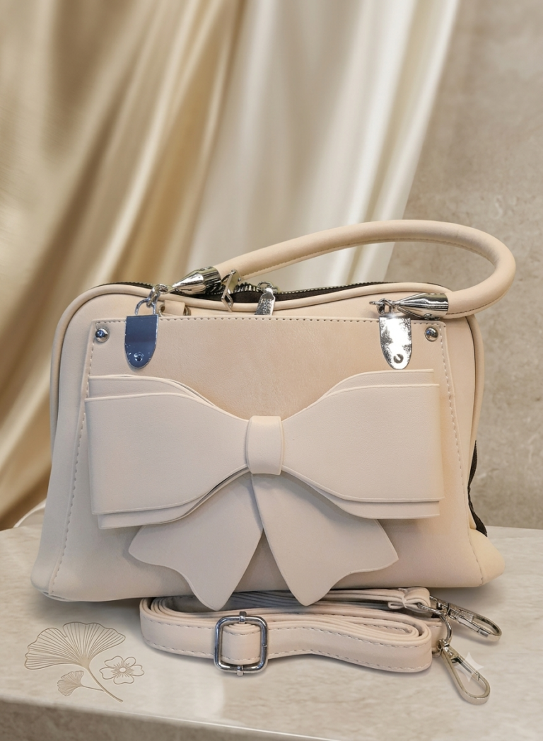 Chic Cream Bow Accent Handbag