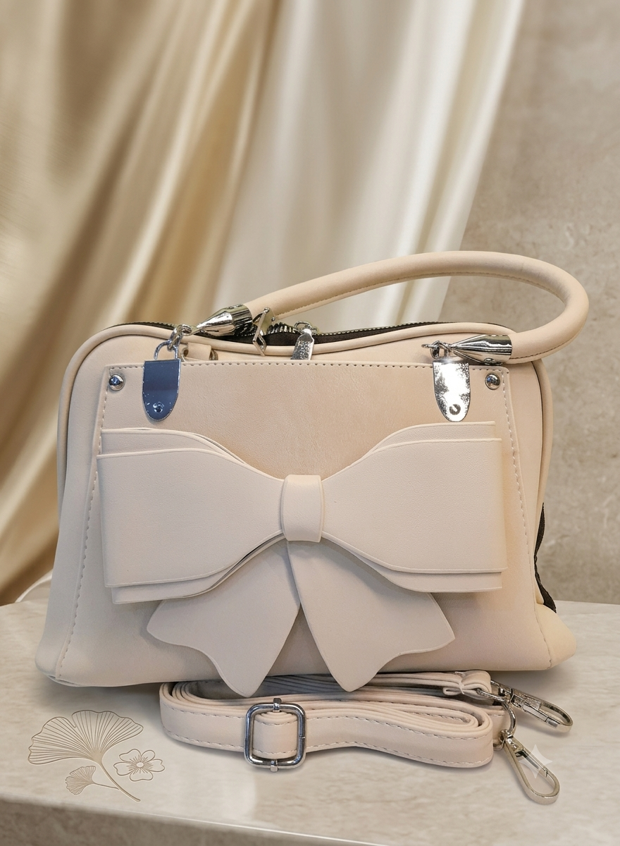 Chic Cream Bow Accent Handbag
