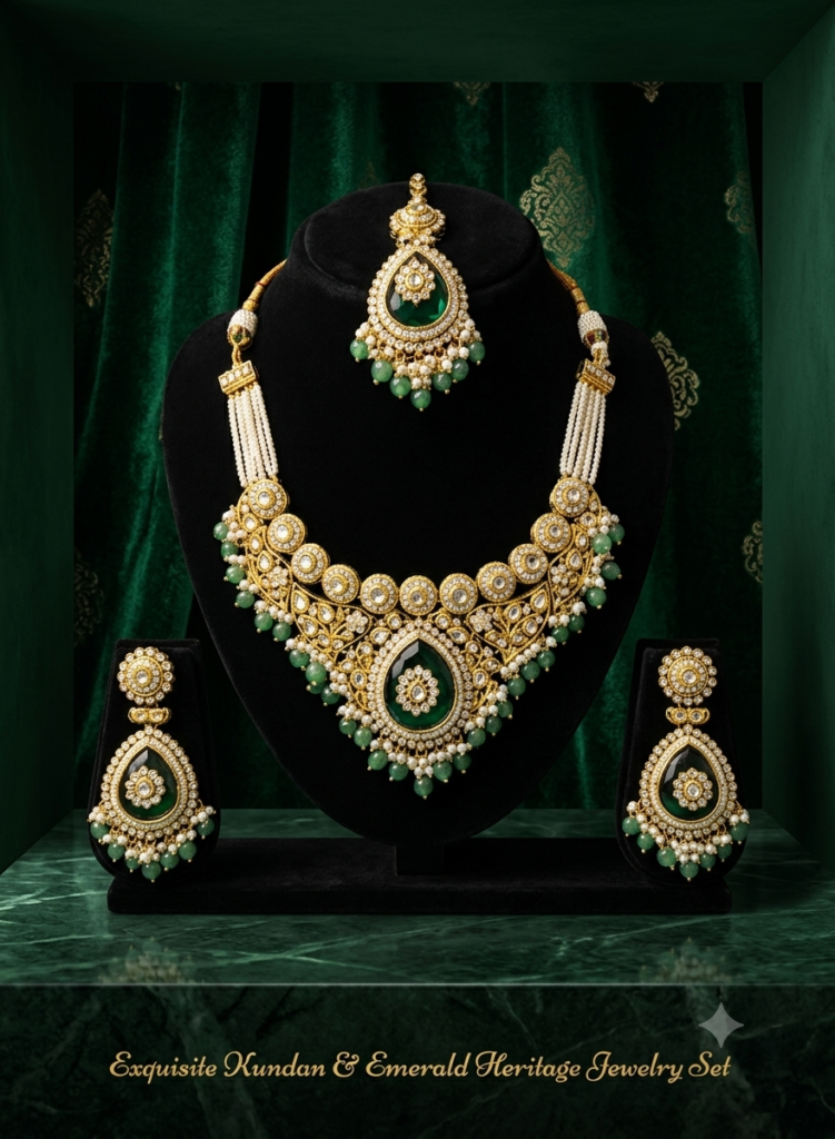 Kundan & Emerald Jewelry Set