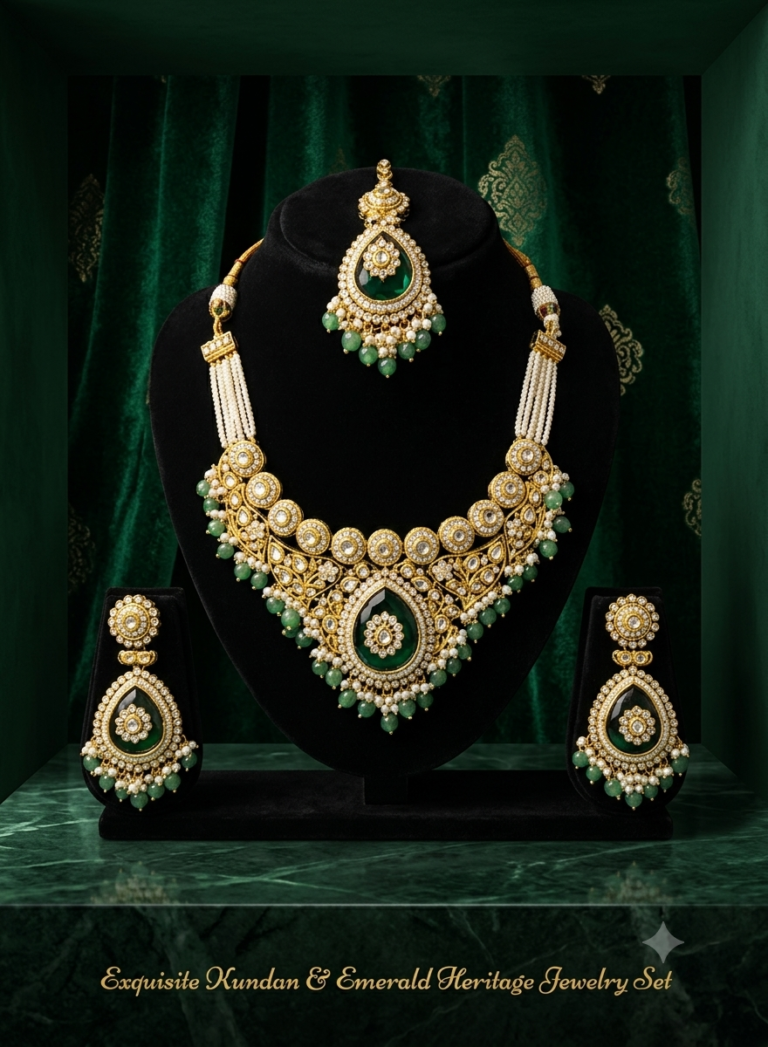 Kundan & Emerald Jewelry Set