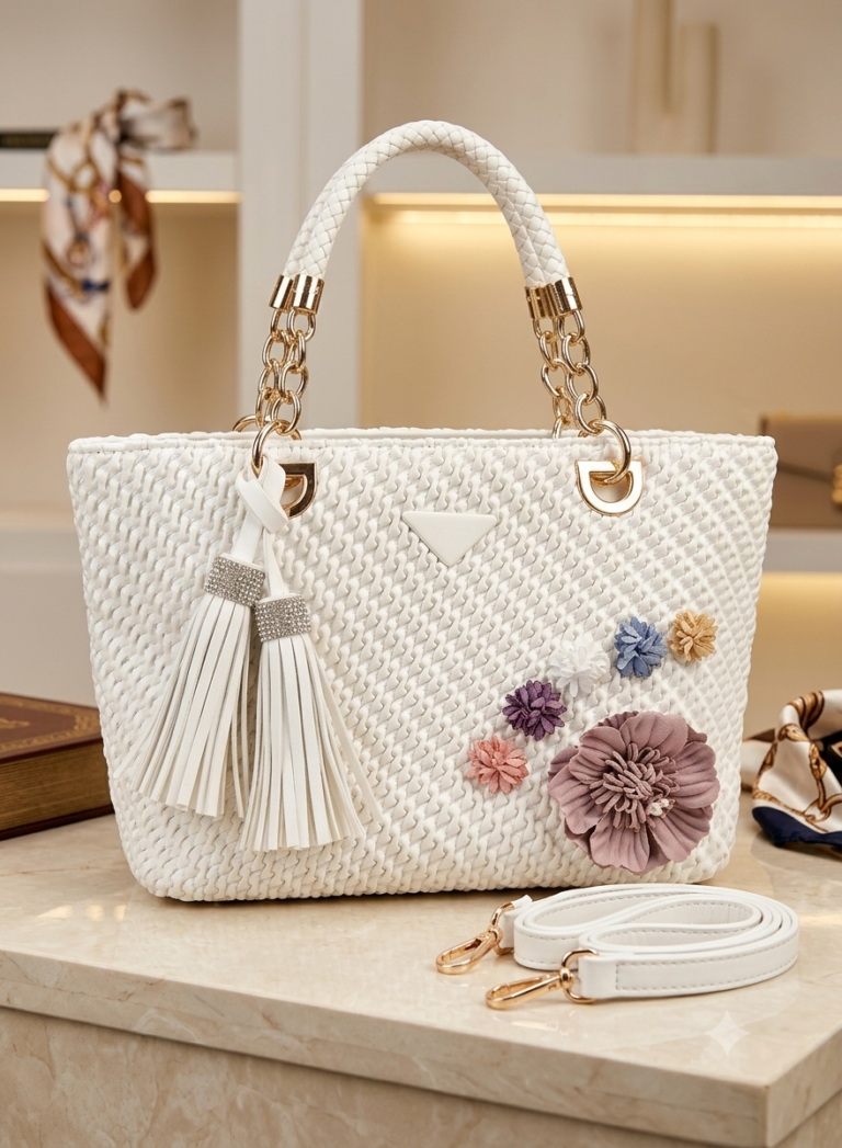 Luxurious White Tote Bag
